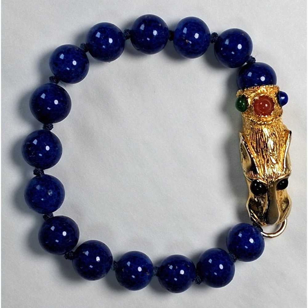 Les Bernard Lapis Lazuli Panther Bracelet Multi Gem Cabochon 8" Large Vintage - Picture 16 of 16